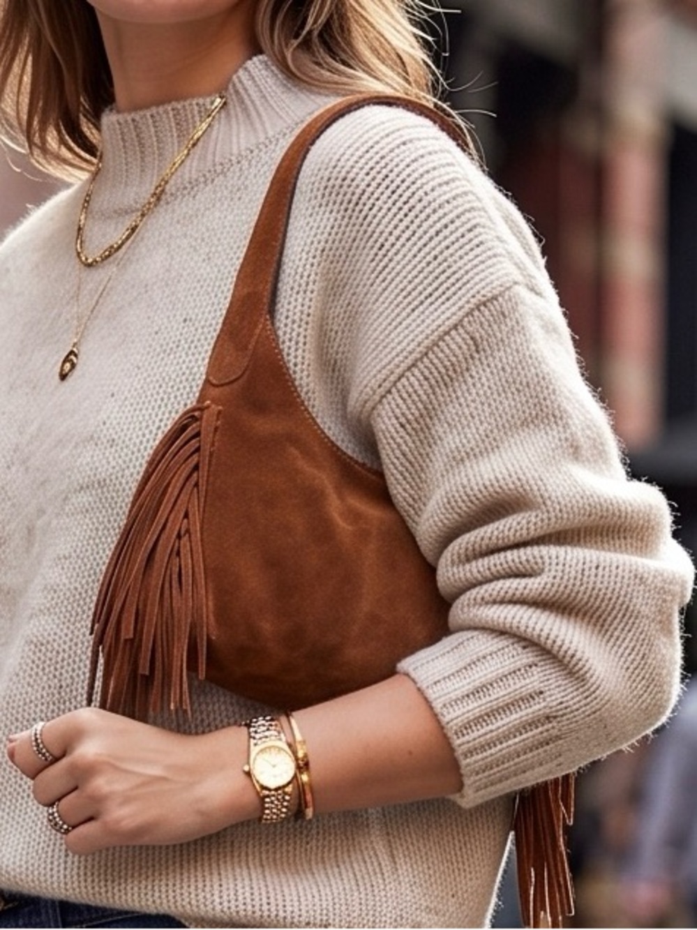 Isadora Italy Brown Suede Leather Fringe Shoulder Bag NWT
